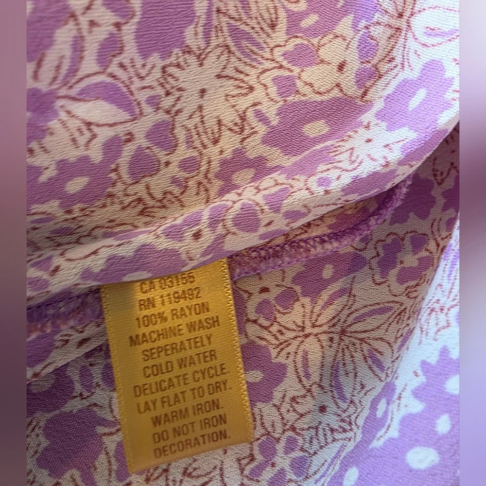 April Cornell Size Large Lavender Floral Embroidered Maxi Dress Flutter Sleeve - Picture 9 of 12